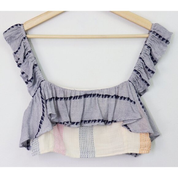 Tularosa Denny Tank Crop Top Embroidered Ruffle Calmar Stripe Blue Pink Large - Picture 5 of 8